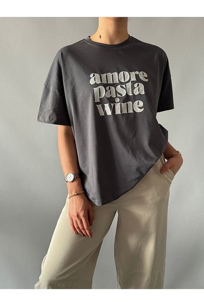 Qu Style تي شيرت Amore Pasta Wine