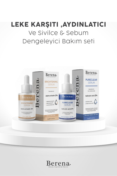 BERENA Cilt Tonu Eşitleyici leke karşıtı ve sivilce önleyici 2'li serum seti