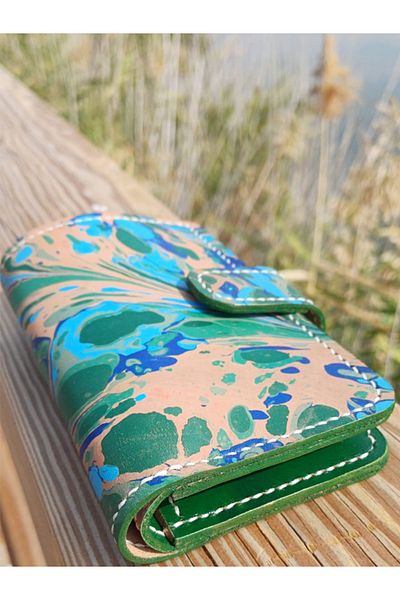 Store Ebru Patterned Genuine Leather Handmade Women's Wallet