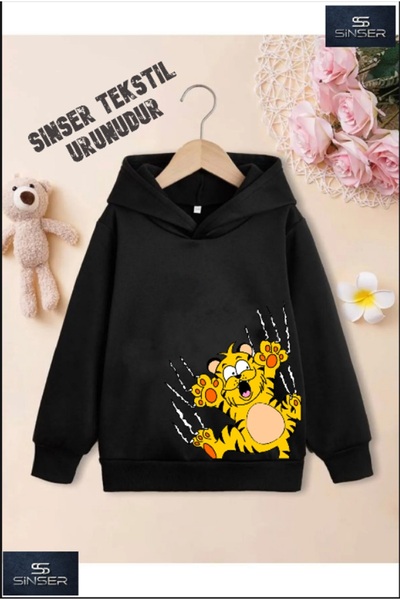 SİNSER TEKS Hanorac alb cu glugă pentru fete/băieți, cu imprimeu „GARFILD PEN...