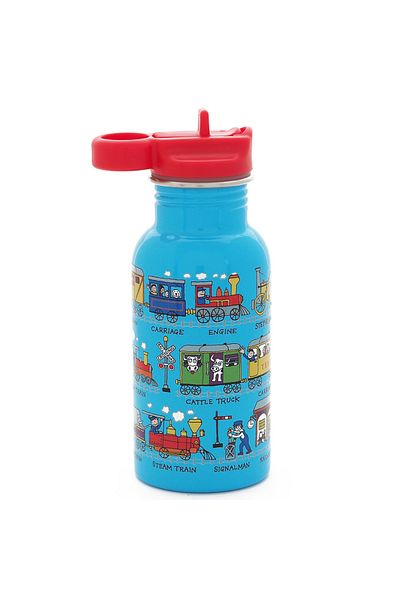 Tyrrell Katz 400 ml Stainless Steel Flask - Trains with Straw