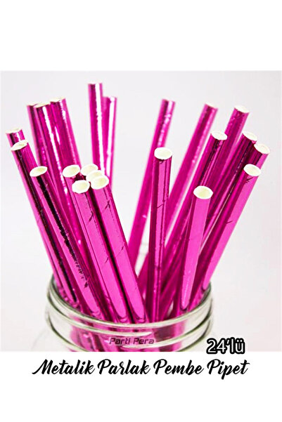 parti pera Beyaz RoseGold Kağıt Pipet 24 Adet