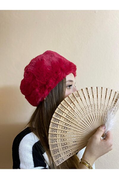 sema aksesuar Red Furry Plush Heart Hat - Gift - Trend Winter Faux Fur Russian Heart Plush Hat