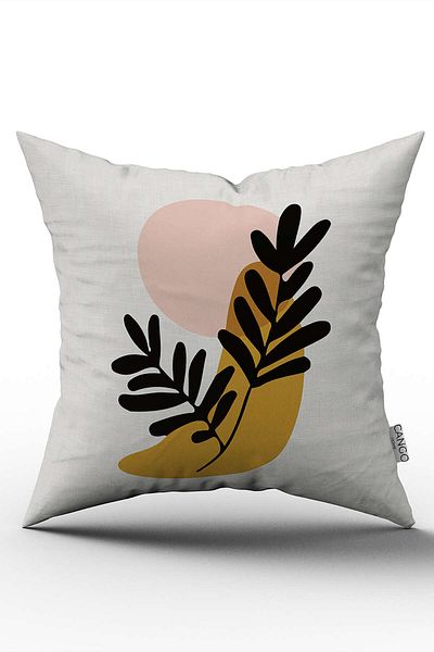 Cango Home Yellow Black Modern Bohemian Leaf Patterned Digital Printed Throw Pillow Pillow Case Cgh639