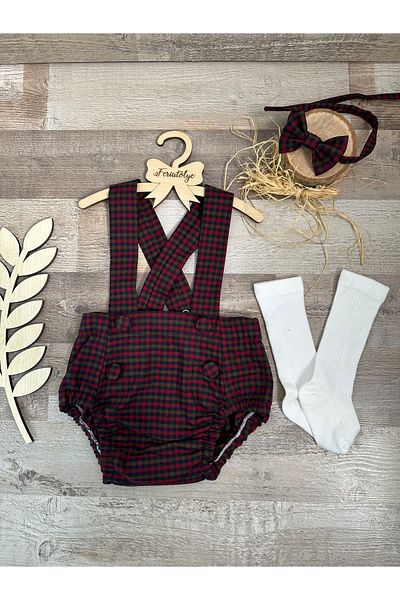 Feriatolye Christmas Suit New Year's Concept Baby Boy Salopet Bow Tie Socks Set