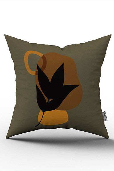 Cango Home Green Brown Modern Style Leaf Patterned Digital Printed Throw Pillow Pillow Case Cgh674