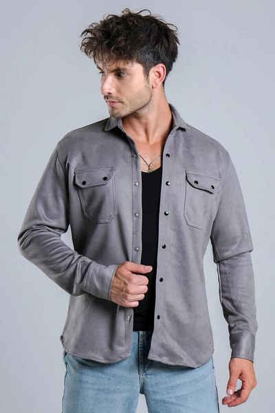 CLASSİCS MEN Yxc Ανδρικό πουκάμισο με μακρυμάνικο Slim Fit Suede-6962