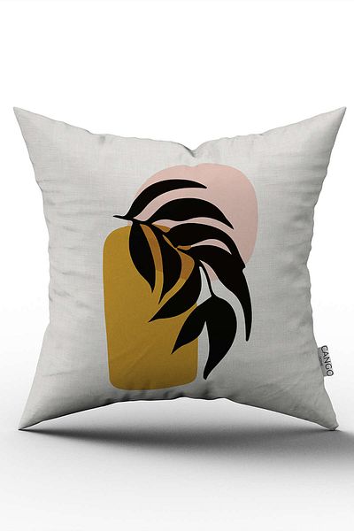 Cango Home Yellow Black Modern Bohemian Leaf Patterned Digital Printed Throw Pillow Pillow Case Cgh640