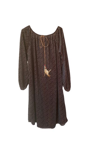 Store Velvet Vintage Patterned Italian Women's Dress with Necklace