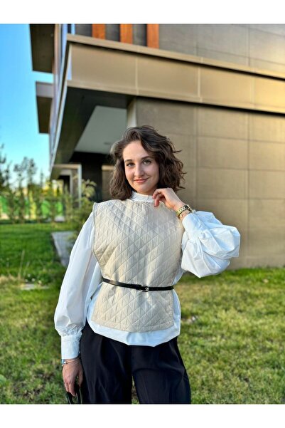 Butik Set vestă și cămașă matlasată cu centură dublă