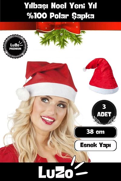 Elioure Premium Series Washable Children's Adult New Year Santa Claus Hat with Pompom 100% Fleece 3 Pieces