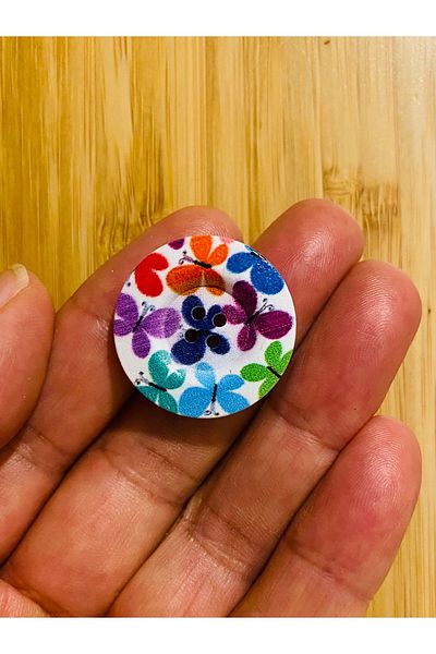 Kartopu Flower Pattern Painted Decorative Wooden Button 28 mm. Pack of 5.