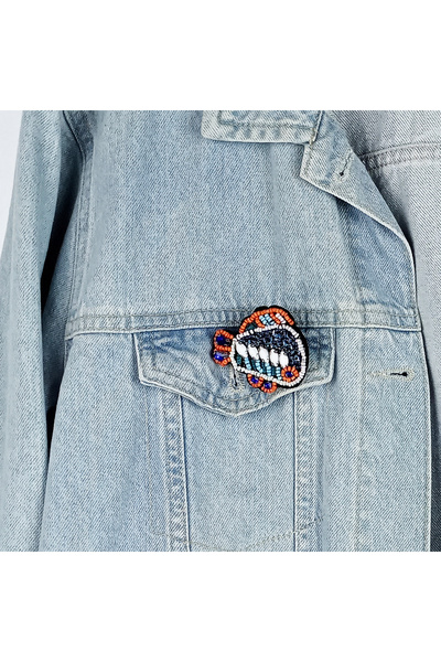 woodycord El Yapımı Turuncu Balık Desenli Boncuklu Broş Yaka Iğnesi