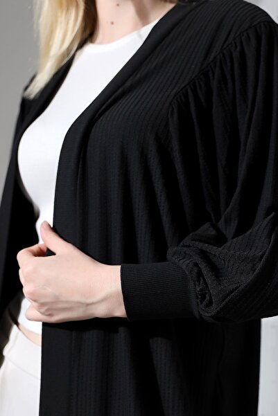 Şiir Silyana Women - Εύκαμπτη και απαλή υφή μαύρη μακριά ζακέτα & χιτζάμπ ζακέτα