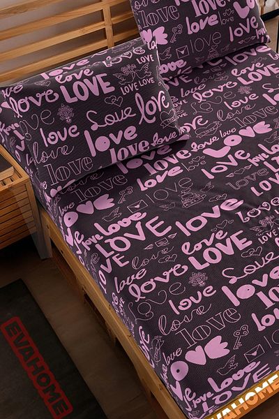 Shopyteks طقم ملاءة سرير مطاطية منقوشة من Love مقاس كينج 180x200