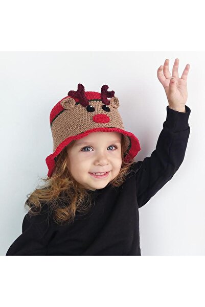 woodycord Hand Knitted Children's Bucket Hat Red Mink - Geyikli