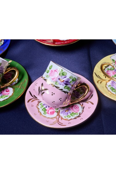 BY.RAYKA PORSELEN El Dekor Porcelain Hand Painted Palace Set of 6 Coffee Cups