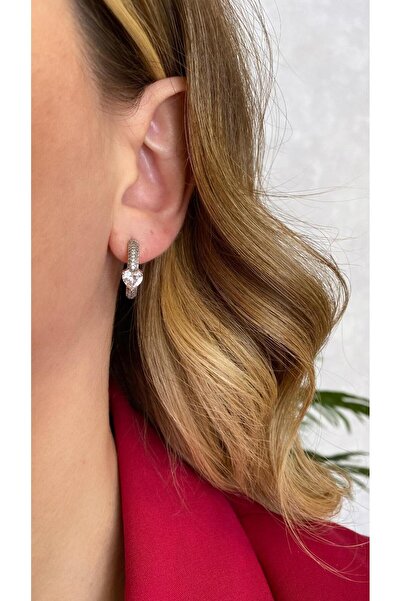 papatya aksesuar Yuvarlak Halka Daire Simit Model Zirkon Baget Taşlı Çelik Kararmaz Şık Kadın Küpe