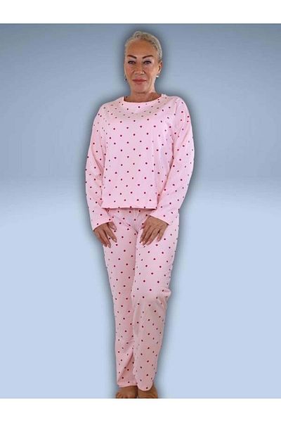 ikontarz Heart Patterned Long Sleeve Women's Pajamas Set
