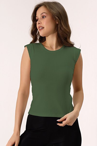 Şiir Shine pentru femei slim fit Bluză și tricou cu mâneci elastice basic bumbac moale - kaki