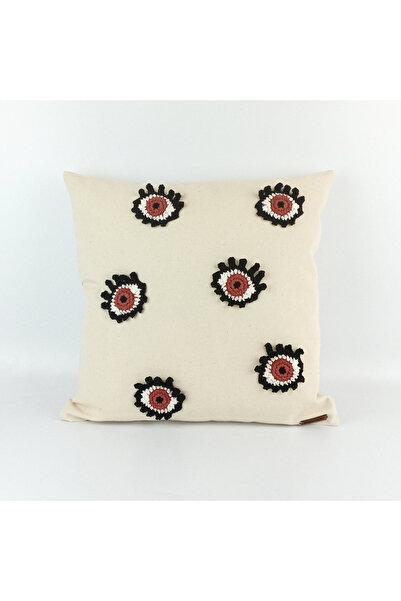 woodycord Husă de pernă din in - tricotată manual cu model de ochi 42 x 42