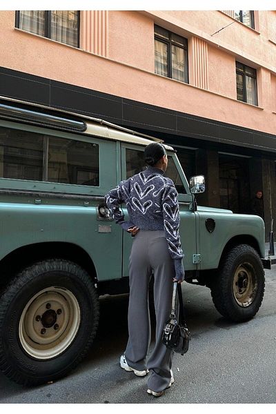 Ecenin Favorileri Heart Patterned Turtleneck Gray Sweater