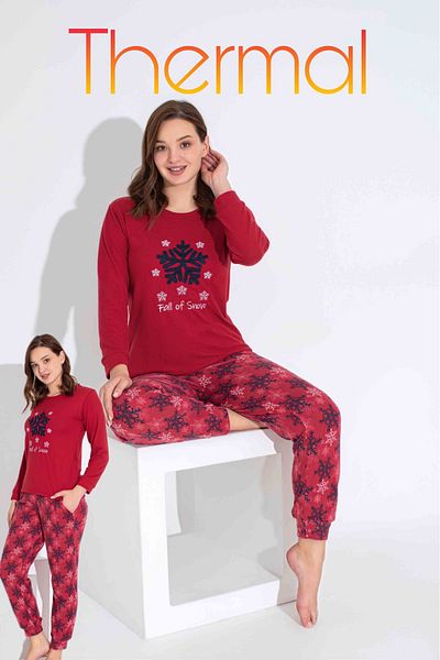 bigiyin Thermal Women's Pajama Set Winter Women's Pajama Set Thermal Fabric Pajama Set