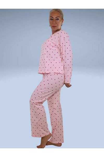ikontarz Heart Patterned Long Sleeve Women's Pajamas Set