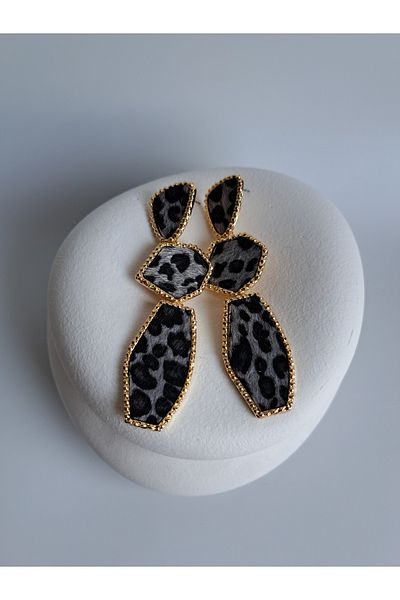 BHR AKSESUAR Silver Leopard Print Earrings