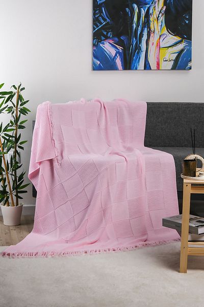 YGT Home Checkerboard Knitted Fringed Knitwear Tv Blanket 130X170 Powder |   Seat Cover