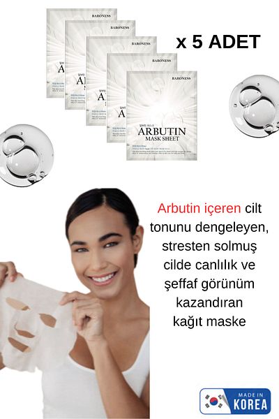 Baroness Skin Tone Balancing Set of 5 Korean Face Mask Containing Arbutin 21ml
