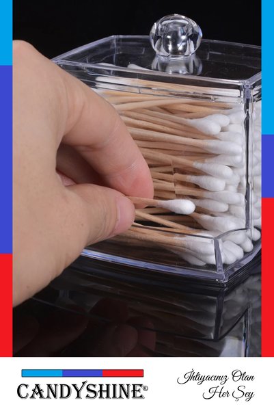 CandyShine منظم أعواد القطن الكلاسيكي الفاخر، منظم مستحضرات التجميل الحديث، منظم مكياج قطني أنيق