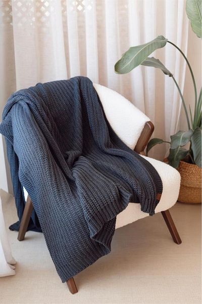 İrya Navy Blue Night Knitted Blanket - 130X170