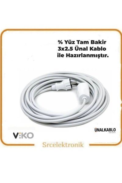 VİKO Tekli? 8 Metre 3x2.5 Ünal Kablo Seyyar Topraklı Uzatma ( 3x2.5 Ünal Kabl...