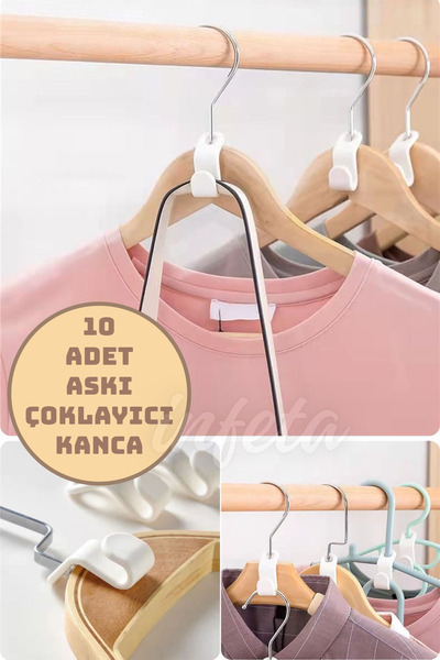 İnfeta Askı Aparatı 10 Adet Dolap Içi Düzenleyici Gömlek Elbise Pantolon Giys...