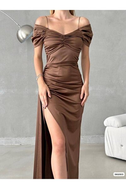 Secret Passion Lingerie SATEN KUMAŞ DERİN YIRTMAÇLI YANDAN KUYRUK DETAY UZUN ABİYE ELBİSE 746 582553