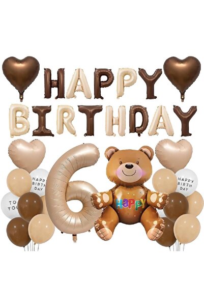 Laviyosa Luxury Retro Teddy Bear Brown Foiled Balloon Happy Birthday Banners ...