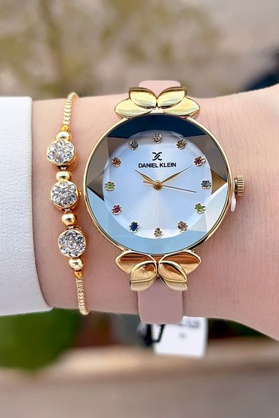 Daniel Klein Gold Color Powder Case - Women's Wrist Watch and Bracelet with Adjustable Bands Dkgnct1440