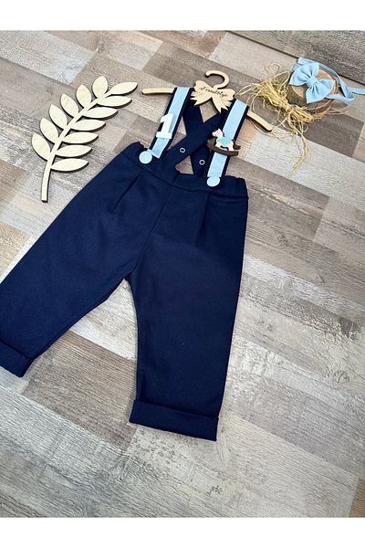 Feriatolye Navy Blue and Light Blue Bow Tie Set - Concept in Sling Detail Salopet and Scarves
