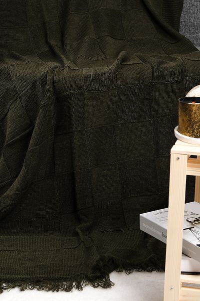 YGT Home Checkers Knitted Fringed Knitwear Tv Blanket 130X170 Neftçi Green |   Sofa Cover