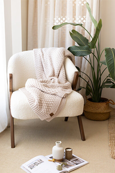 İrya Cream Mocha Knitted Blanket - 130X170