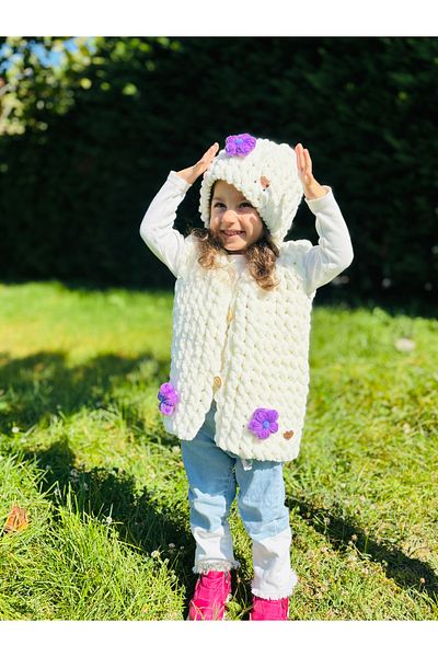 Meltem's Daisy Motif Baby - Children's Puffy Vest - Beanie Set