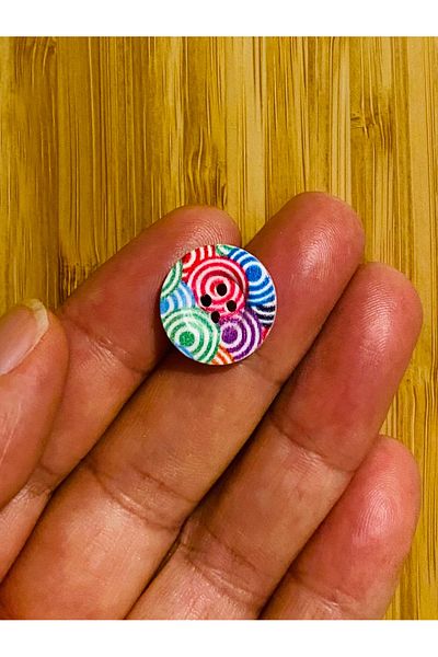 Kartopu Decorative Patterned Painting Wooden Button 18 Mm. Pack of 6.