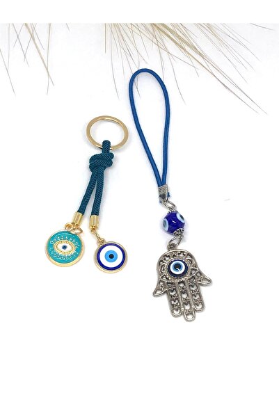 Azrua Ornament auto Mâna Fatimei, amuletă auto și set breloc cu șnur verde pe...