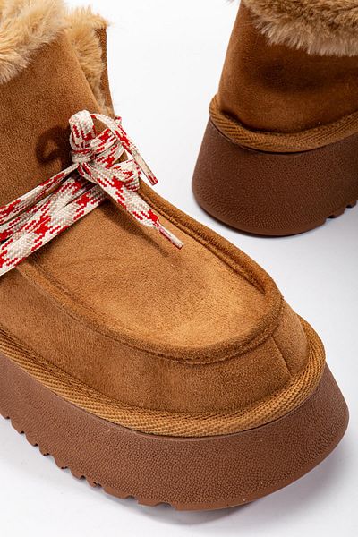 DUXAL SHOES Γυναικείες μπότες με λεπτομέρεια με κορδόνια με χοντρή σόλα με γούνα στο εσωτερικό