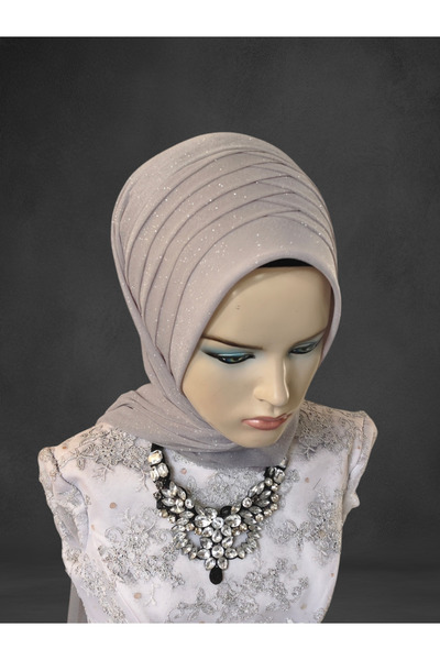 NurAy Silvery Light Gray Ready Turban Ready Wrap Evening Dress Wrap