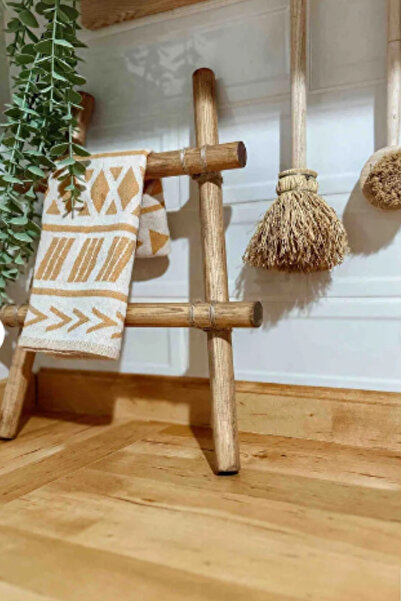 Alyones Dekoratif Mini Merdiven – Ceviz Renk, Mutfak ve Banyo İçin Şık Havlu Askılığı, Fonksiyonel Tasarım