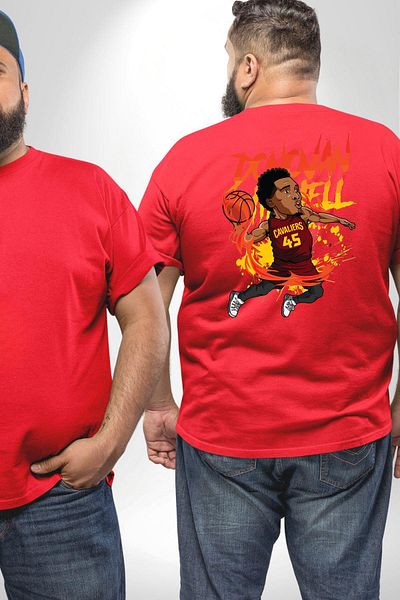Angemiel كارتون كرة السلة Donovan Mitchell - تي شيرت أحمر كبير الحجم، ظهر مطبوع للجنسين
