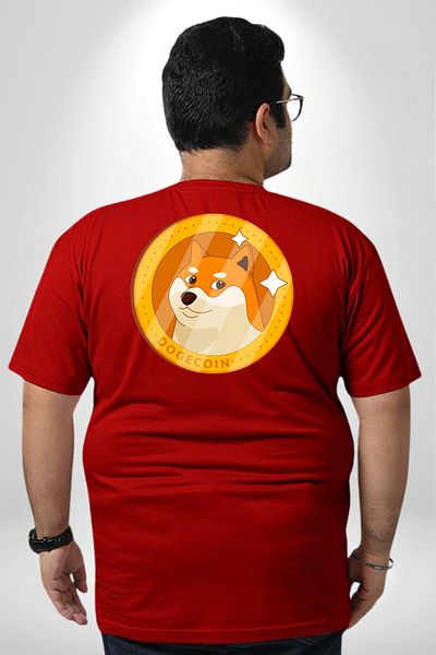 Angemiel تي شيرت أحمر كبير الحجم للجنسين من Doge Coin - مطبوع على الظهر