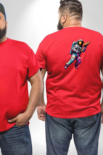 Angemiel Space Courier Pizza Service - تي شيرت أحمر كبير الحجم، للرجال والنساء للجنسين، مطبوع على الظهر
